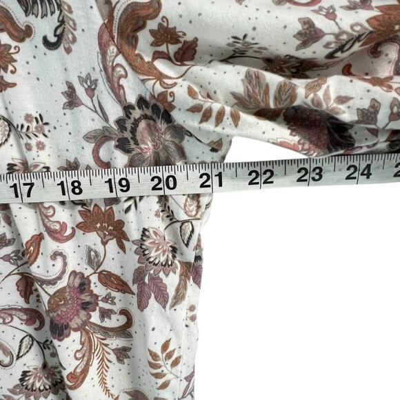 J Jill Pure Printed Soft V Neck Top Large Tall White Tan Floral Casual Boho Chic - Picture 7 of 14
